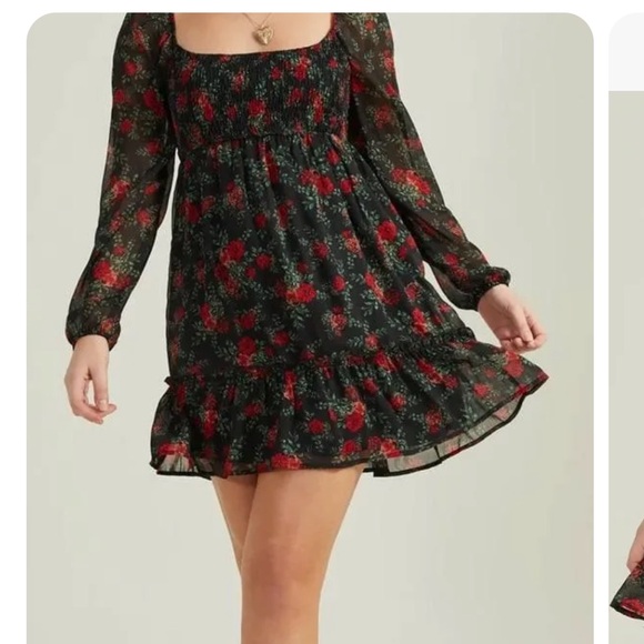 Altar’d State floral, black long sleeve dress - Picture 4 of 10